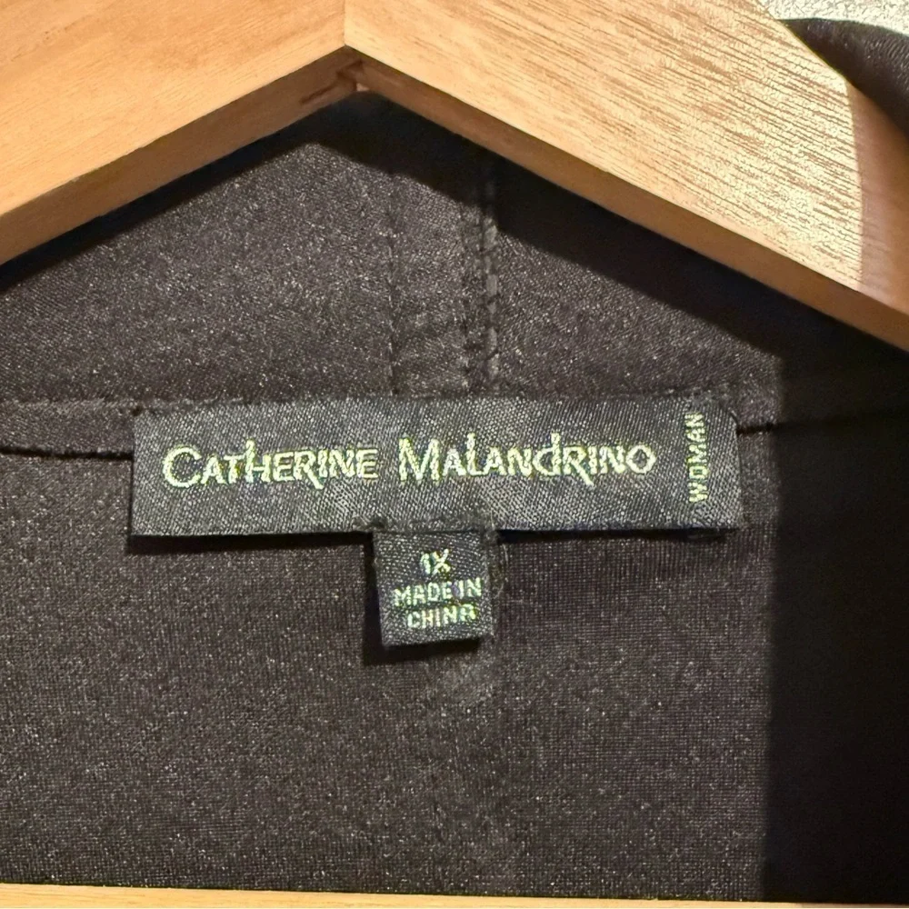 Catherine Malandrino Jacket 1X Black Faux Leather Snake Print Draped Open Front
